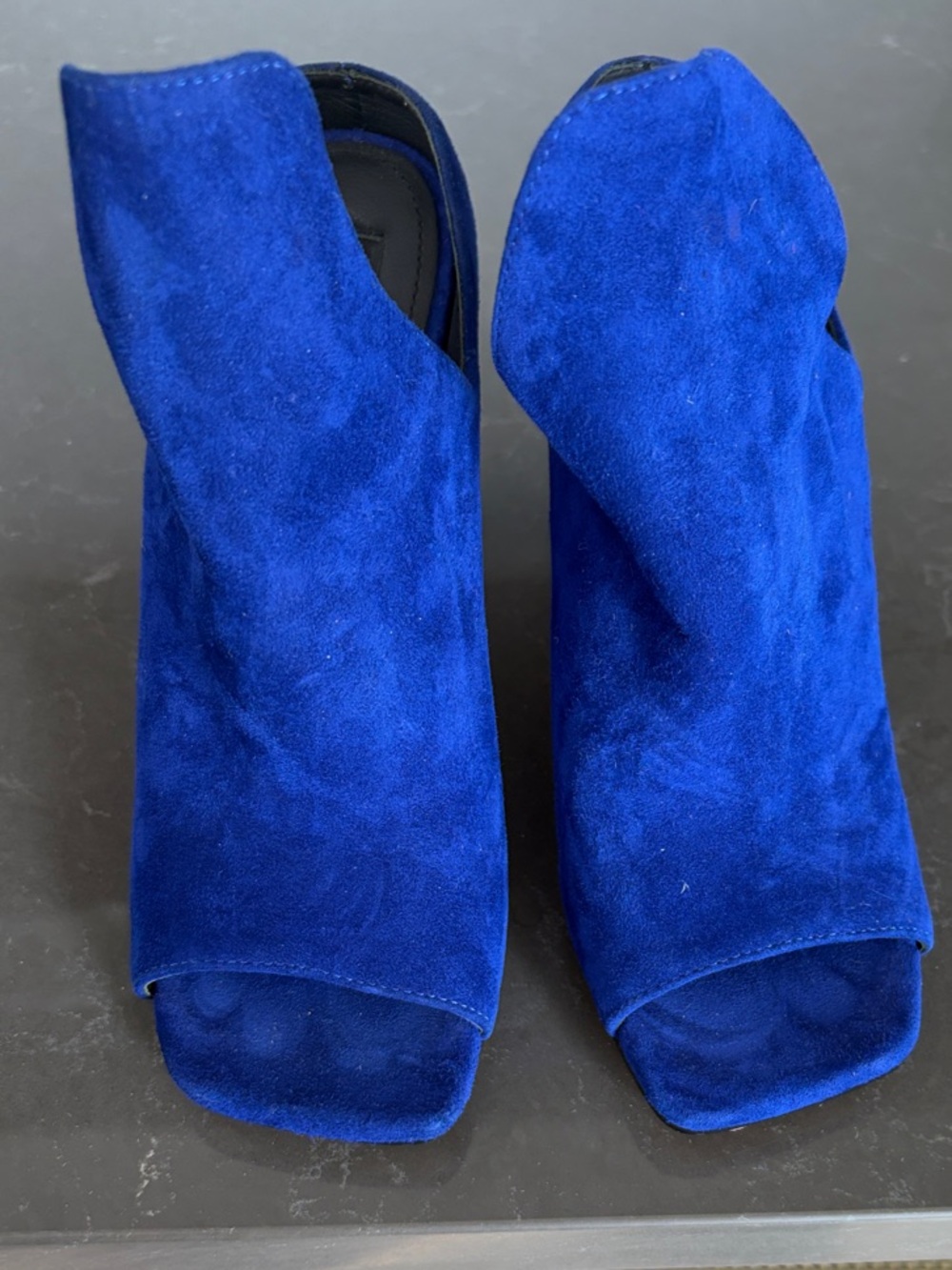 Dkny Cobalt Blue Suede Peep-Toe Mules